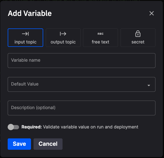 Add variable dialog
