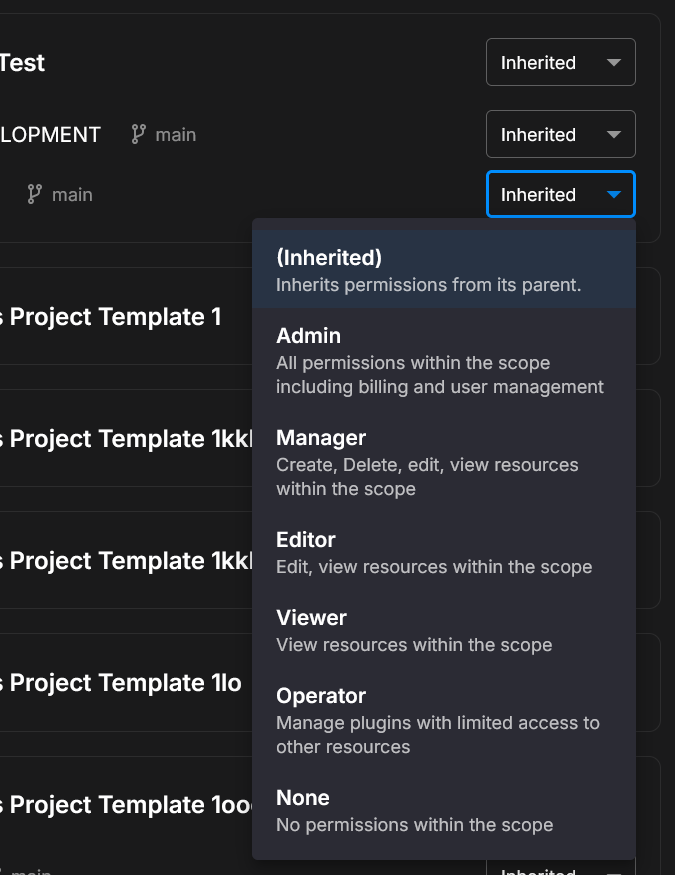 Role selection dropdown